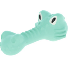 Hundespielzeug aus Gummi in Krokodilform mit strukturierter Oberfläche zur Massage des Zahnfleisches.