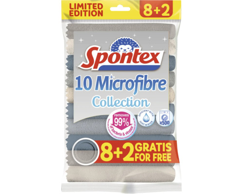 Spontex Mikrofaser-Tücher Set bestehend aus 10 Stück, entfernt 99 Prozent der Bakterien und Viren.