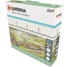 Gardena Micro-Drip-System Tropfbewässerung Set für Gemüsebeete und Blumenbeete bis zu 40 Quadratmeter, hergestellt in Deutschland. Gardena Logo.