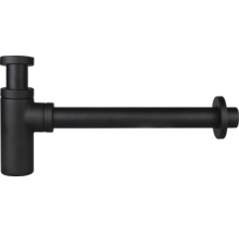 Flaschensiphon in Matt Schwarz mit waagerechtem Abgangsrohr und Wandrosette.