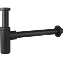 Flaschensiphon für Waschbecken aus Metall in Schwarz matt inklusive Wandrohr und Rosette.