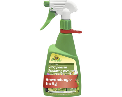 Grüne Sprühflasche Neudorff Spruzit Neem Zierpflanzen Schädlingsfrei, anwendungsfertiges Mittel geeignet für den ökologischen Landbau.