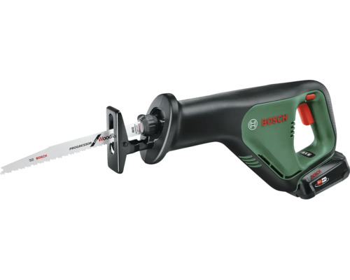 Bosch Akku-Säbelsäge mit 18 Volt Akku und Progressor for Wood Sägeblatt.