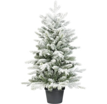 Künstlicher Weihnachtsbaum im Topf mit Kunstschnee