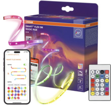 Osram Smart plus Flex 5 Meter Magic RGB LED Streifen mit Verpackung, Fernbedienung und Steuerung per Smartphone App.