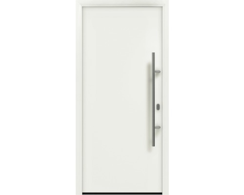 Haustür EcoStar ISOPRO IP 010 1100 x 2100 mm Rechts RAL 9016 verkehrsweiß inkl. Beschlag-Set,Edelstahl Stangengriff,Sicherheitsprofilzylinder mit 5 Schlüsseln Weiße Haustür mit Edelstahlgriff