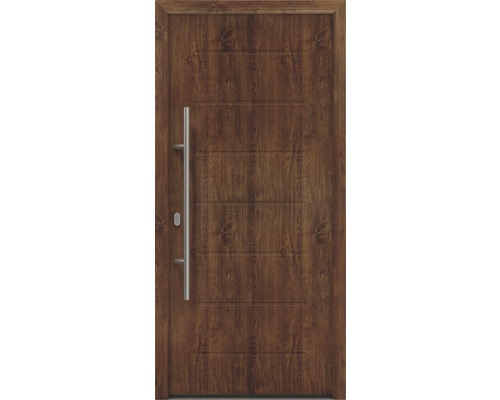 Haustür EcoStar ISOPRO IP 015 1100 x 2100 mm Links dark oak inkl. Beschlag-Set,Edelstahl Stangengriff,Sicherheitsprofilzylinder mit 5 Schlüsseln