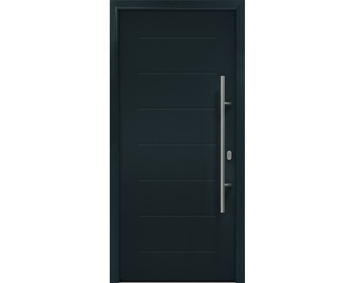 Haustür EcoStar ISOPRO IP 015 1100 x 2100 mm Rechts RAL 7016 anthrazitgrau inkl. Beschlag-Set,Edelstahl Stangengriff,Sicherheitsprofilzylinder mit 5 Schlüsseln Moderne Haustür mit Edelstahlgriff und horizontalen Zierlinien