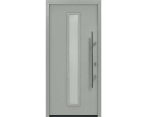 Haustür EcoStar ISOPRO IP 020 S 1100 x 2100 mm Rechts RAL 9006 weißaluminium matt inkl. Beschlag-Set,Edelstahl Stangengriff,Sicherheitsprofilzylinder mit 5 Schlüsseln Graue Haustür mit Glasausschnitt und Griff