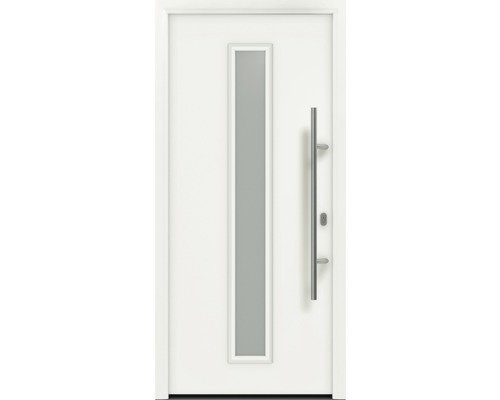 Haustür EcoStar ISOPRO IP 020 S 1100 x 2100 mm Rechts RAL 9016 verkehrsweiß inkl. Beschlag-Set,Edelstahl Stangengriff,Sicherheitsprofilzylinder mit 5 Schlüsseln Weiße Haustür mit Glaseinsatz und Edelstahlgriff