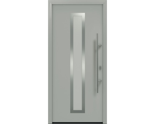 Haustür EcoStar ISOPRO IP 700S 1100 x 2100 mm Rechts RAL 9006 weißaluminium matt inkl. Beschlag-Set,Edelstahl Stangengriff,Sicherheitsprofilzylinder mit 5 Schlüsseln Graue Haustür mit Glaseinsatz und Edelstahlgriff