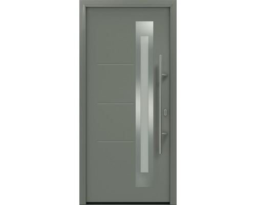 Haustür EcoStar ISOPRO IP 780S 1100 x 2100 mm Rechts RAL 9007 graualuminium matt inkl. Beschlag-Set,Edelstahl Stangengriff,Sicherheitsprofilzylinder mit 5 Schlüsseln Graue Haustür mit Glaseinsatz und Griffstange