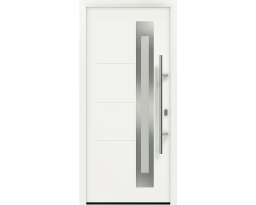 Haustür EcoStar ISOPRO IP 780S 1100 x 2100 mm Rechts RAL 9016 verkehrsweiß inkl. Beschlag-Set,Edelstahl Stangengriff,Sicherheitsprofilzylinder mit 5 Schlüsseln Weiße Haustür mit vertikalem Glaseinsatz und Griff