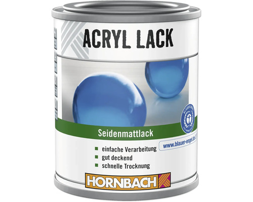 Hornbach Acryllack, Seidenmattlack, Dose mit Umweltsiegel Blauer Engel, einfache Verarbeitung, gut deckend, schnelle Trocknung