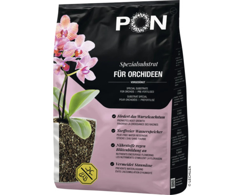 Lechuza PON Spezialsubstrat für Orchideen, torffreies mineralisches Pflanzsubstrat, vorgedüngt, für gesundes Wurzelwachstum und Blütenbildung.