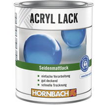 Dose Hornbach Acryl Lack seidenmatt, gut deckend und schnell trocknend, mit dem Umweltzeichen Blauer Engel.
