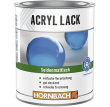 Hornbach Acryl Lack, Seidenmattlack in der Metalldose, umweltfreundlich zertifiziert mit dem Blauen Engel, Hornbach Logo.
