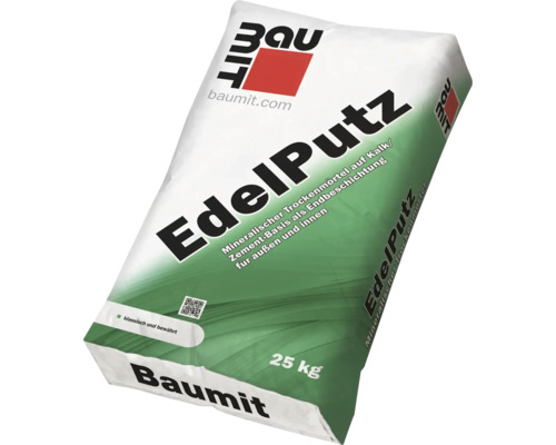 Baumit EdelPutz 25 kg Sack, mineralischer Trockenmörtel auf Kalk und Zementbasis für innen und außen.