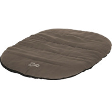 Gesteppte Hundematte aus Stoff in Braun, ovale Form mit Hundemotiv.