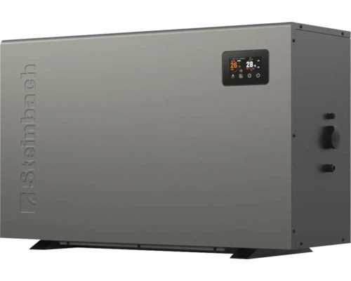 Steinbach Poolwärmepumpe mit digitalem Display und Temperaturanzeige in Grad Celsius.