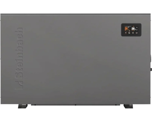 Steinbach Wärmepumpe für Pools in Grau mit digitalem Display und Temperaturanzeige in Grad Celsius.