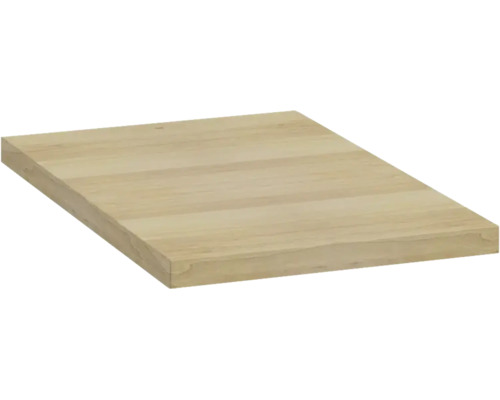 Rechteckige Leimholzplatte aus hellem Holz mit sichtbarer, natürlicher Holzmaserung.