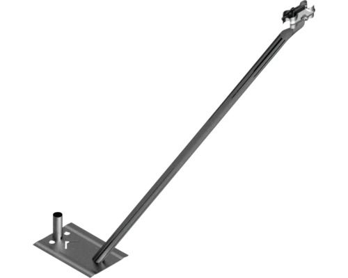 Firstlattenhalter aus verzinktem Stahl mit Grundplatte und langem Haltearm zur Befestigung auf dem Dach.