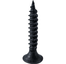 Schnellbauschraube mit Grobgewinde und Senkkopf aus schwarzem phosphatiertem Stahl.