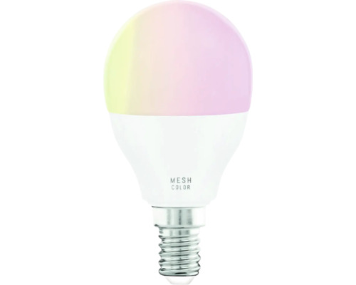 Smarte LED-Glühbirne in Tropfenform mit E14-Sockel und Mesh-Color-Technologie für farbige Beleuchtung.