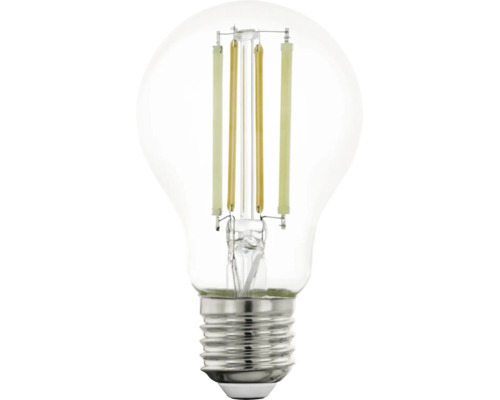 LED-Filament-Leuchtmittel in Birnenform aus klarem Glas mit E27-Sockel.