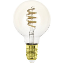 LED-Filament-Leuchtmittel Globe mit gedrehter Spirale und E27-Sockel aus Klarglas.