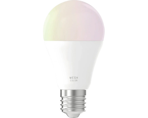 LED Leuchtmittel E27 mit Mesh Color Funktion, mattiertem Gehäuse und Metallsockel.