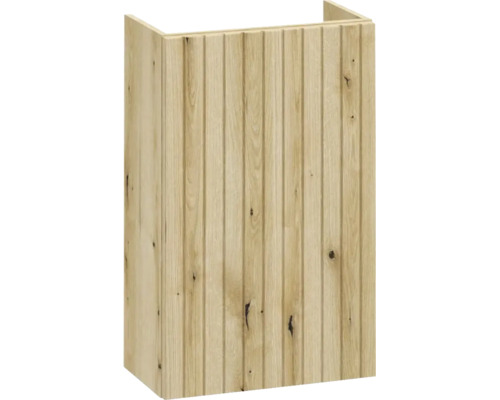 Hängeschrank aus hellem Holz mit vertikalen Rillen auf der Vorderseite.