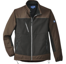 Zweifarbige Scheibler Arbeitsjacke in Braun und Schwarz mit Frontreißverschluss, drei Reißverschlusstaschen und hohem Kragen.