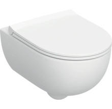 Weißes Hänge-WC aus Keramik mit geschlossenem WC-Sitz.