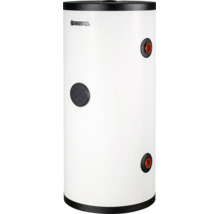 Kospel Warmwasserspeicher, zylindrisch, weiß, mit schwarzen Anschlüssen und Kospel Logo.