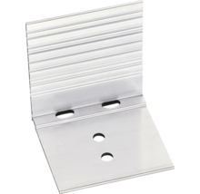 Aluminiumwinkel in L-Form mit gerippter Oberfläche und vier Befestigungslöchern.