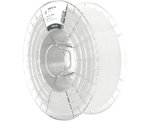 Extrudr GreenTec Pro 3D-Drucker Filament in Weiß, Durchmesser 1,75 Millimeter, 800 Gramm, auf transparenter Kunststoffspule.