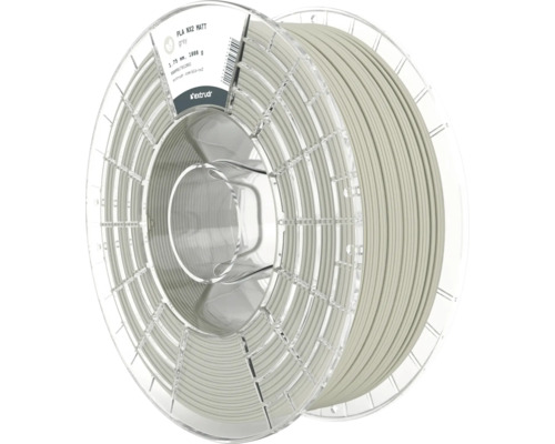 Extrudr PLA NX2 MATT 3D-Druck Filament in Grau, 1,75 Millimeter Durchmesser, 1000 Gramm auf transparenter Kunststoffspule.