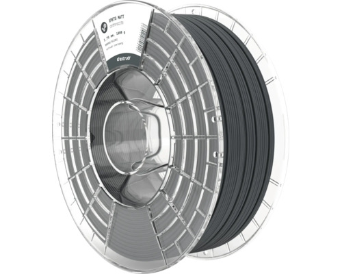XPETG MATT 3D-Drucker Filament in Anthrazit von extrudr, 1,75 Millimeter Durchmesser, 1000 Gramm auf einer transparenten Spule.