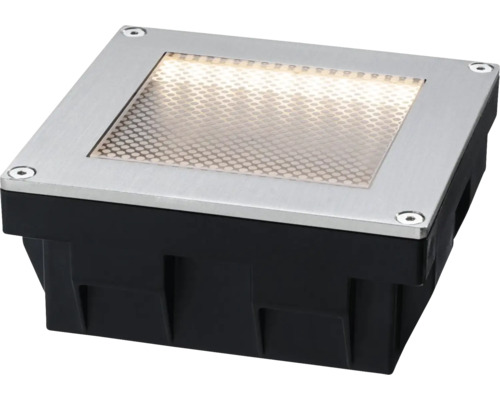 Quadratischer LED Bodeneinbaustrahler aus Edelstahl mit strukturiertem Glas.