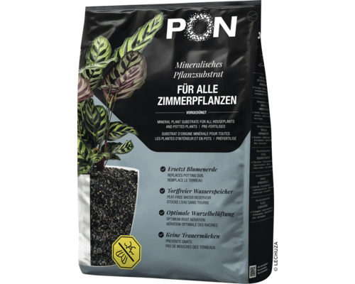Lechuza PON mineralisches Pflanzsubstrat für alle Zimmerpflanzen, vorgedüngt, torffrei und schützt vor Trauermücken.