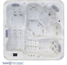 Sanotechnik Whirlpool mit Massagedüsen, Kopfstützen und Liegefläche, Draufsicht.