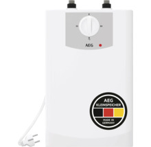 AEG Kleinspeicher weiß mit Temperaturregler von 35 bis 85 Grad Celsius.