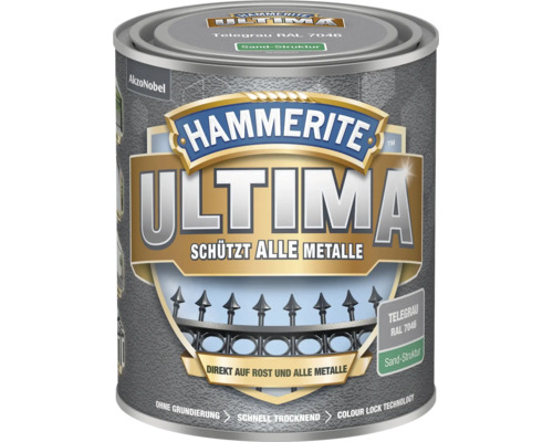 Hammerite Ultima Metallschutzlack, Telegrau RAL 7046, Sand-Struktur, für alle Metalle, direkt auf Rost, schnell trocknend, ohne Grundierung.
