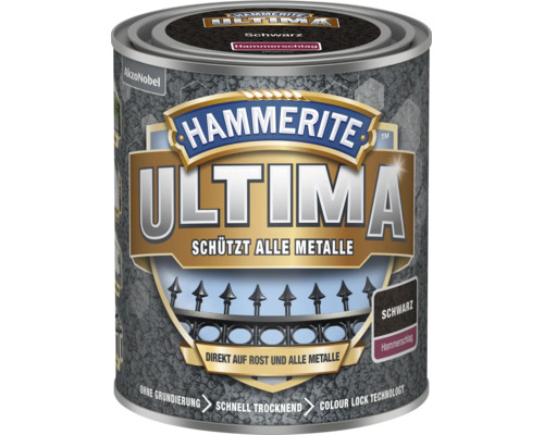 Hammerite Ultima Metallschutzlack Hammerschlag Schwarz, direkt auf Rost und alle Metalle, ohne Grundierung, schnell trocknend.