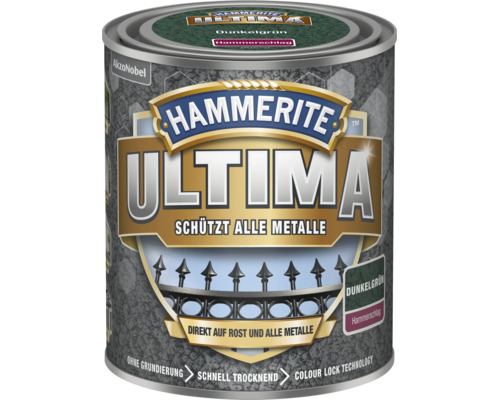 Hammerite Ultima Metallschutzlack Hammerschlag Dunkelgrün für alle Metalle ohne Grundierung schnell trocknend