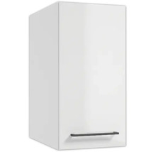 Küchen-Oberschrank mit weißer Front und einem horizontalen, dunklen Metallgriff im unteren Bereich.