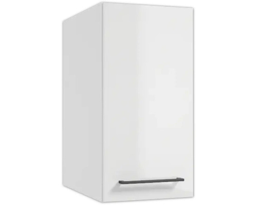 Küchen-Oberschrank mit weißer Front und einem horizontalen, dunklen Metallgriff im unteren Bereich.