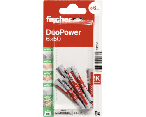 Fischer DuoPower Universaldübel 6 mal 50 Millimeter, 8 Stück.